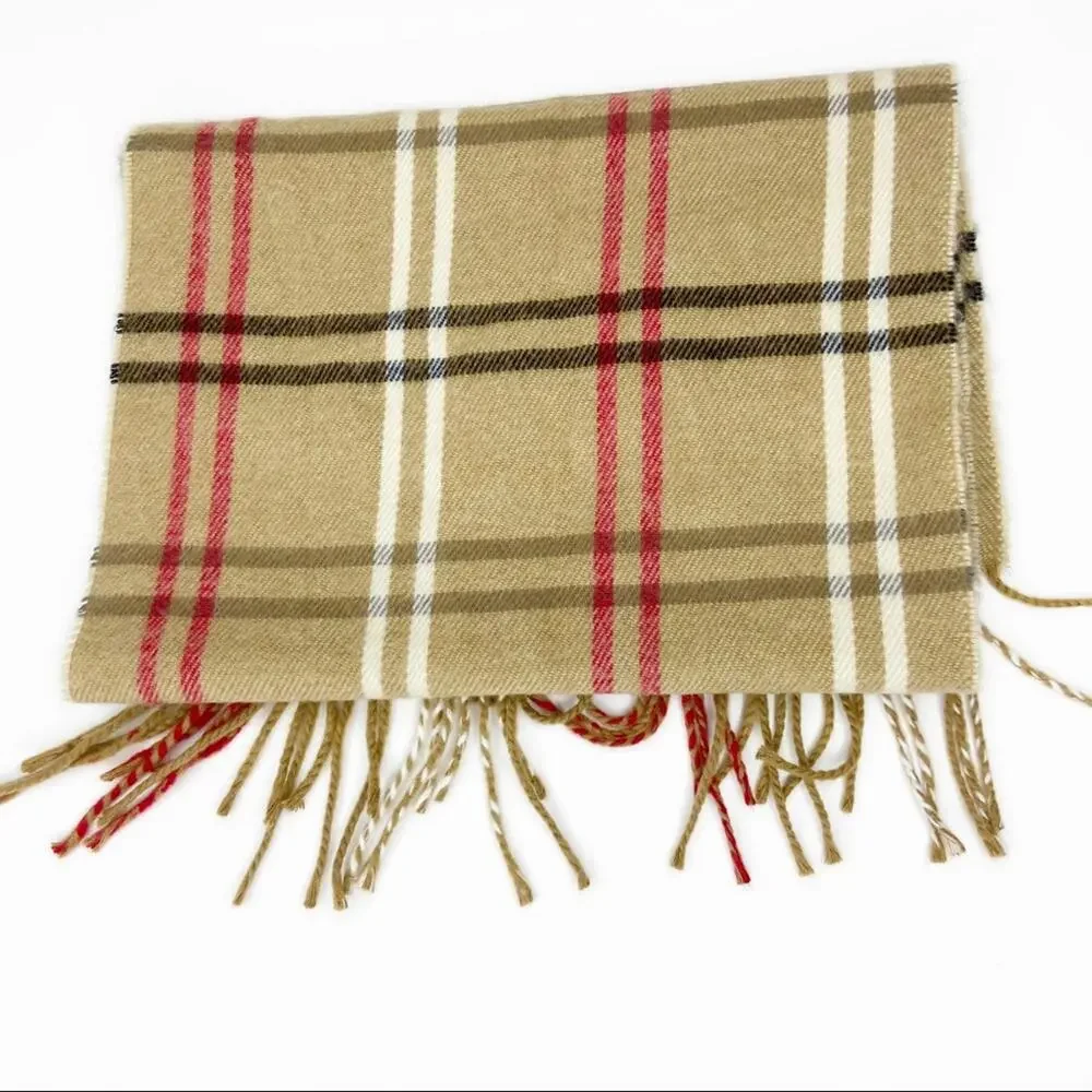 Cejon | Tan Plaid Scarf With Fringe Made In Italy